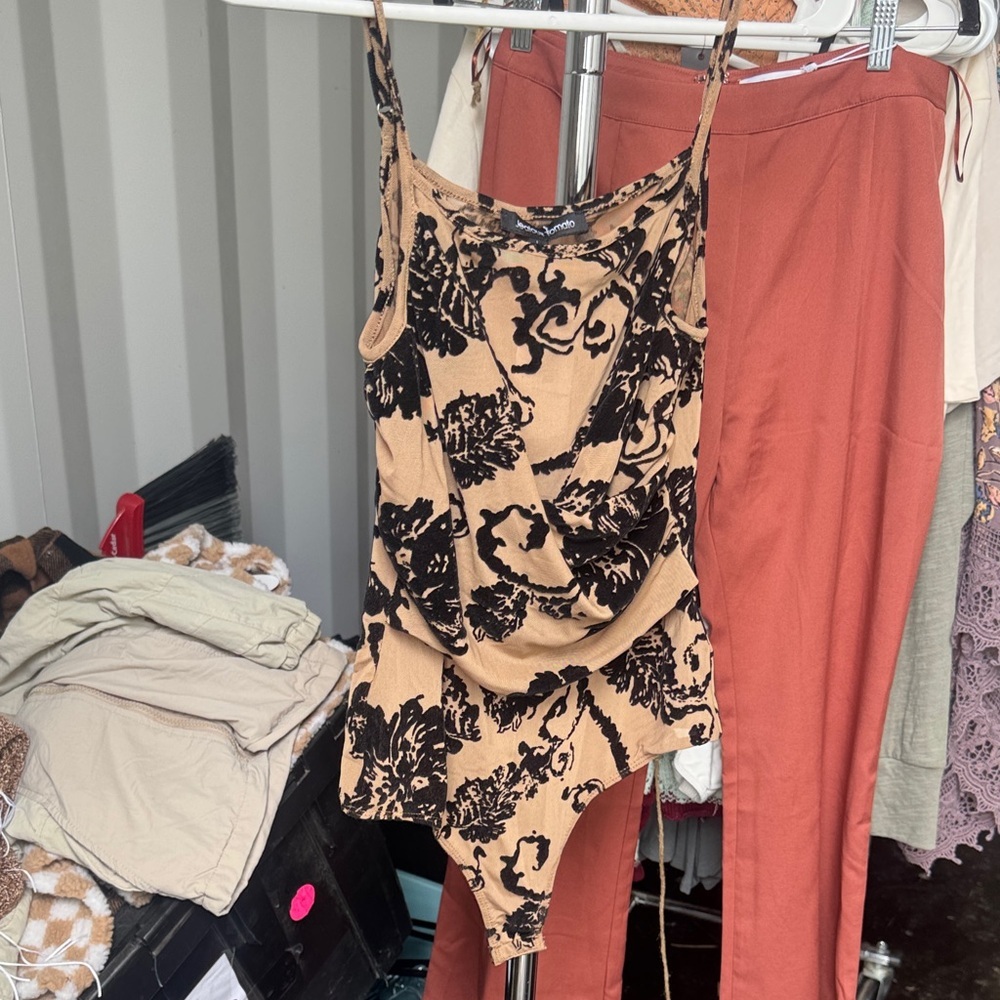 Jealous Tomato Beige and Black Floral bodysuit